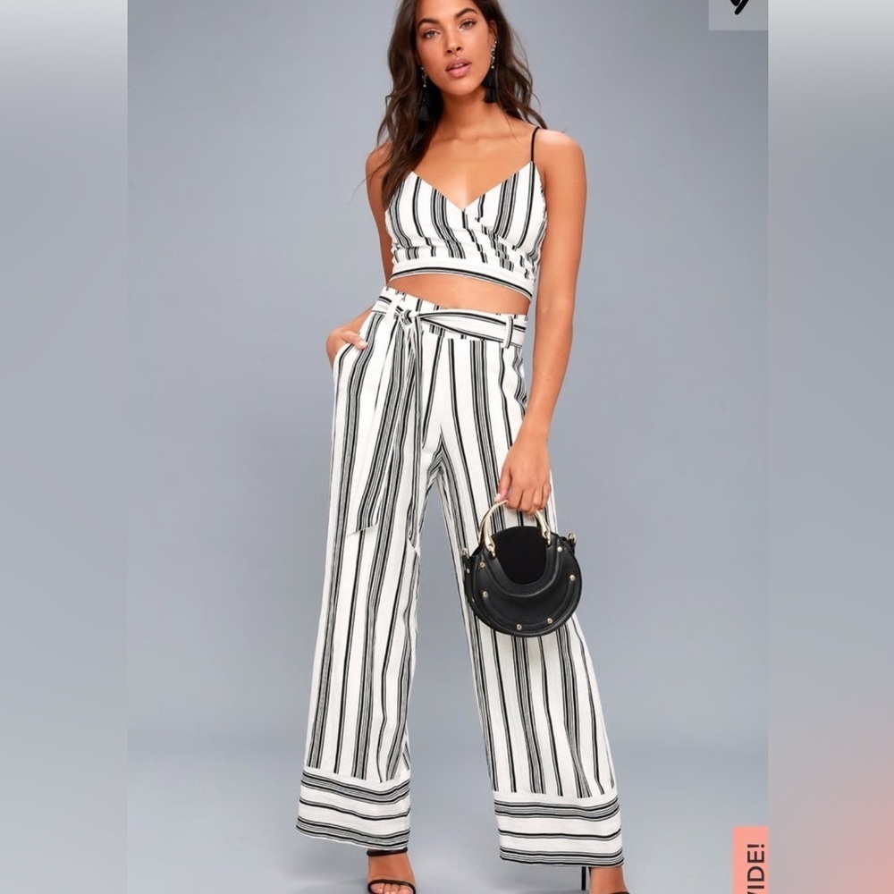Lush Monochrome Striped Jumpsuit women’s size medium